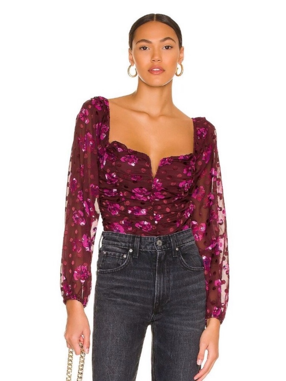 Astr the Label Perkins Top in Fuchsia Burnout Floral